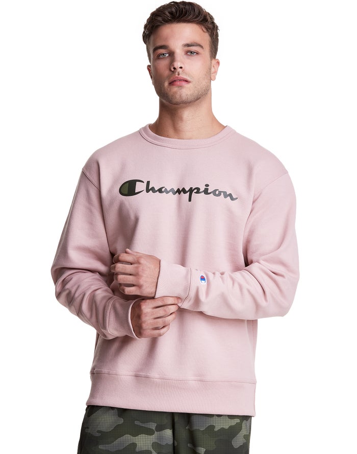 Champion Powerblend Fleece Crew Script Logo Sweatshirt Heren - Roze - Belgie 1342SUEDA